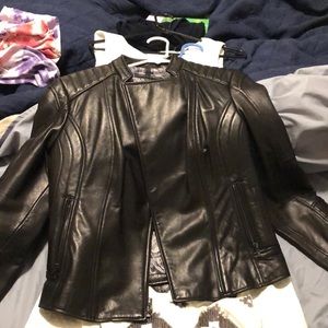Black leather motorcycle style jacket